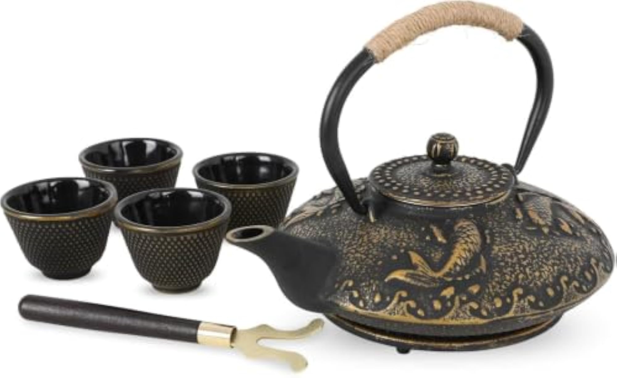 Japanese Cast Iron Tea Kettle Set with Cups